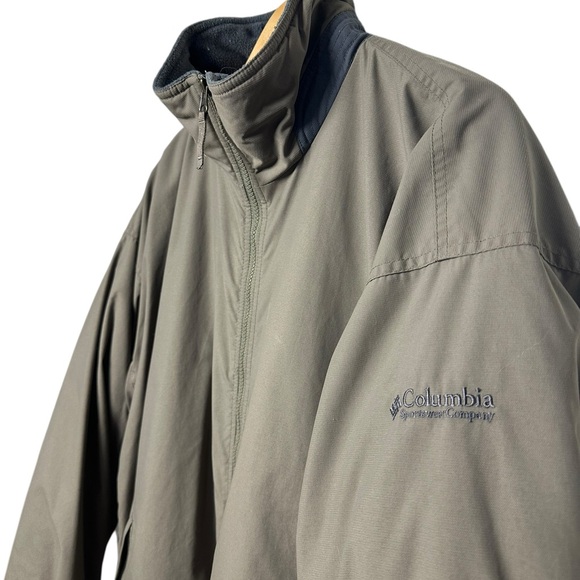 Vintage Columbia Mens Fleece Lined Bomber Nylon Full Zip Jacket Size Large Olive - Picture 2 of 6